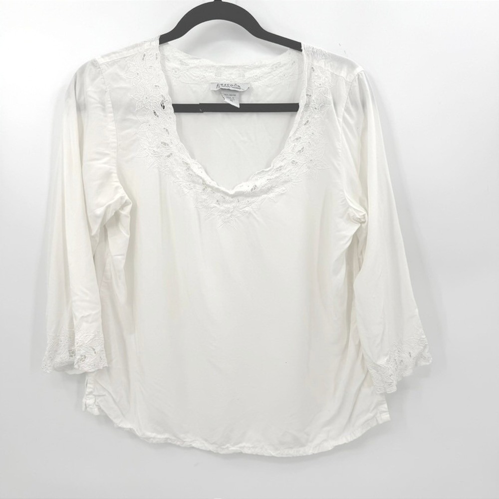 Fresco by Nomadic Traders Blouse Women M White Boho Lace Embroidered Festival